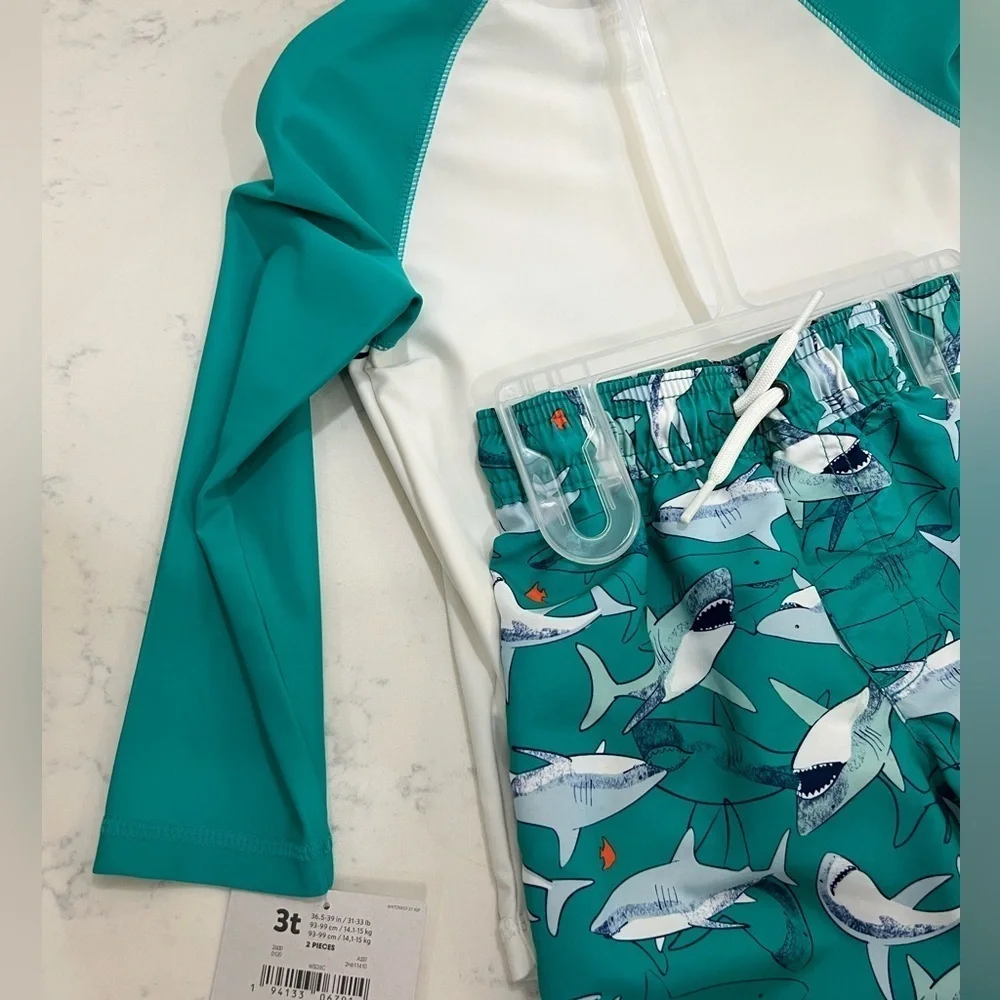 Kids Swim Shirt - Teal and White